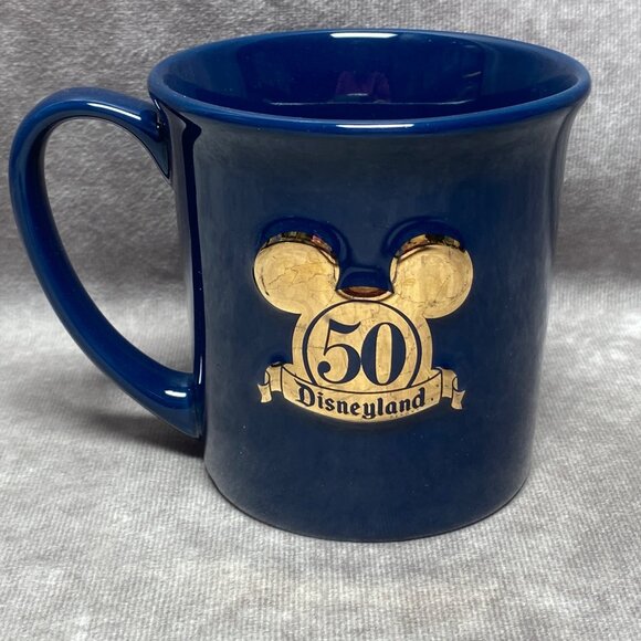 Disneyland 50th Anniversary Blue Ceramic Mug With Castle & Gold Mickey Design 3D - Picture 3 of 10